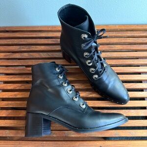 Freda Salvador Ace Black Leather Lace Up Block Heel Ankle Boots Sz 9 Grunge
